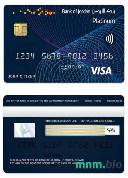 Jordan Bank of Jordan visa platyna karta przykład w formacie PSD